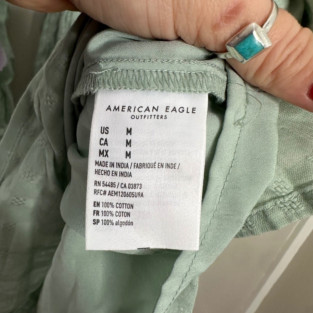 American Eagle Women's Sage Green‎ Textured Wrap Dress Long Sleeve Ruffle Midi M - Picture 5 of 7